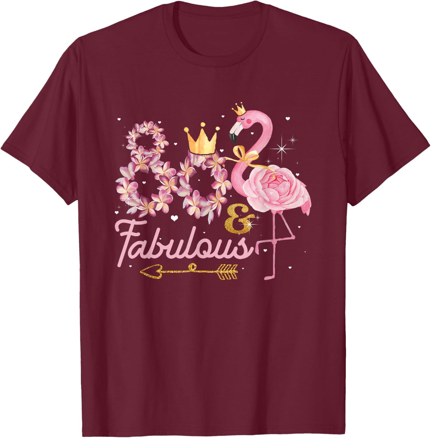 80 And Fabulous Flamingo 80th Birthday 1942 T-Shirt - T-Shirt | Maroon
