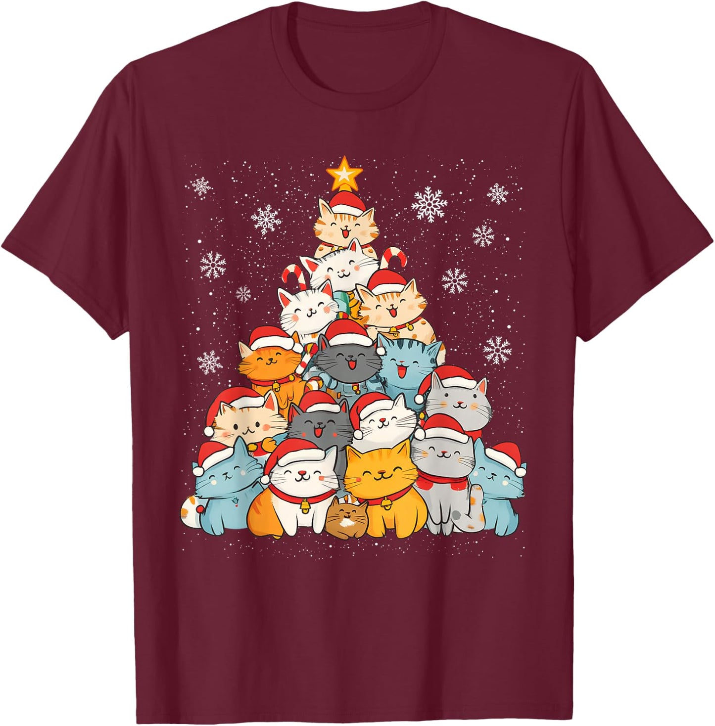 Merry Catmas Merry Christmas Tree Cat Lover Men Women Kids T-Shirt - T-Shirt | Maroon