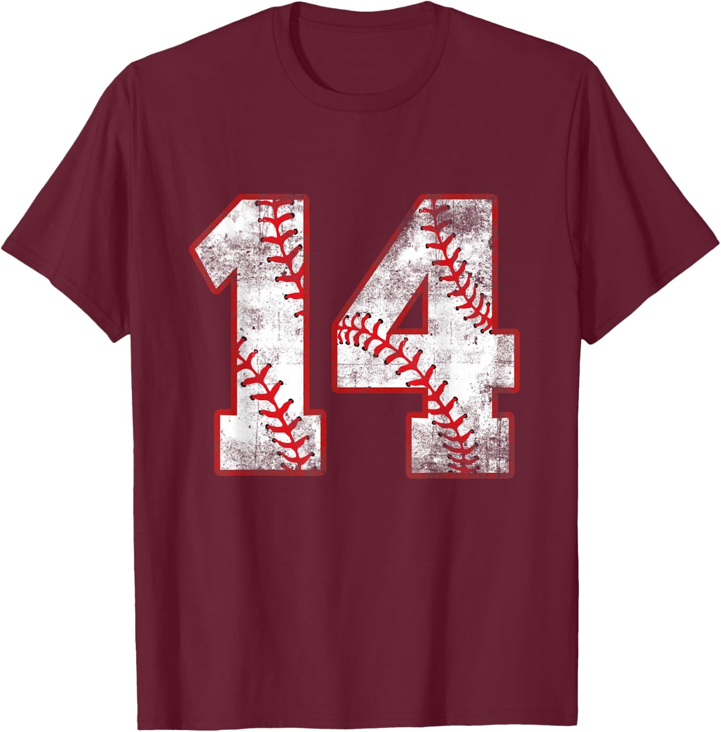 Baseball 14 Jersey 14th Birthday Gifts 14 Year Old Boys Kids T-Shirt - T-Shirt | Maroon