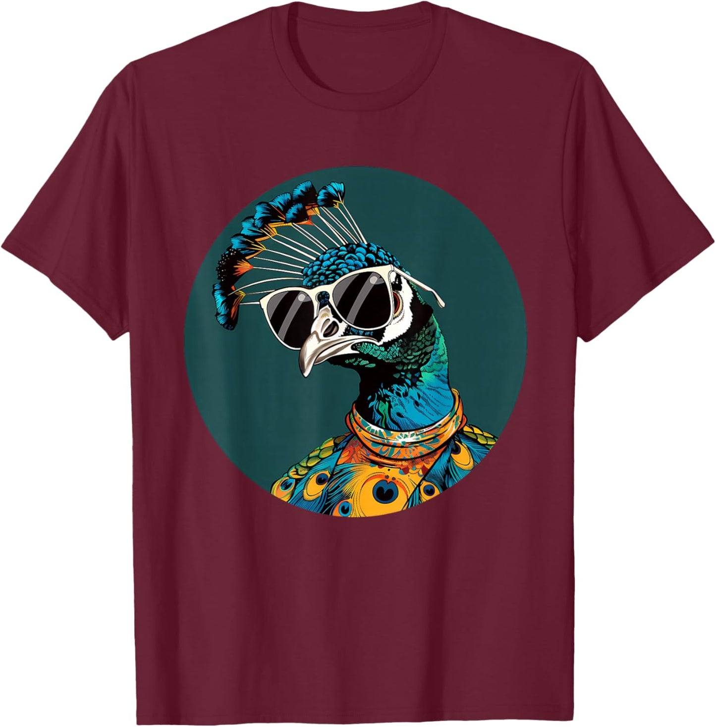 Feather Peacock Lover Artwork Animal Art Blue Peacock Bird T-Shirt - T-Shirt | Maroon