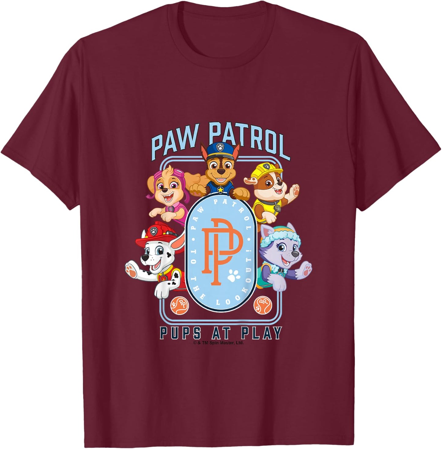 Kids PAW Patrol To The Lookout! Pups At Play Vintage Logo T-Shirt - T-Shirt | Maroon