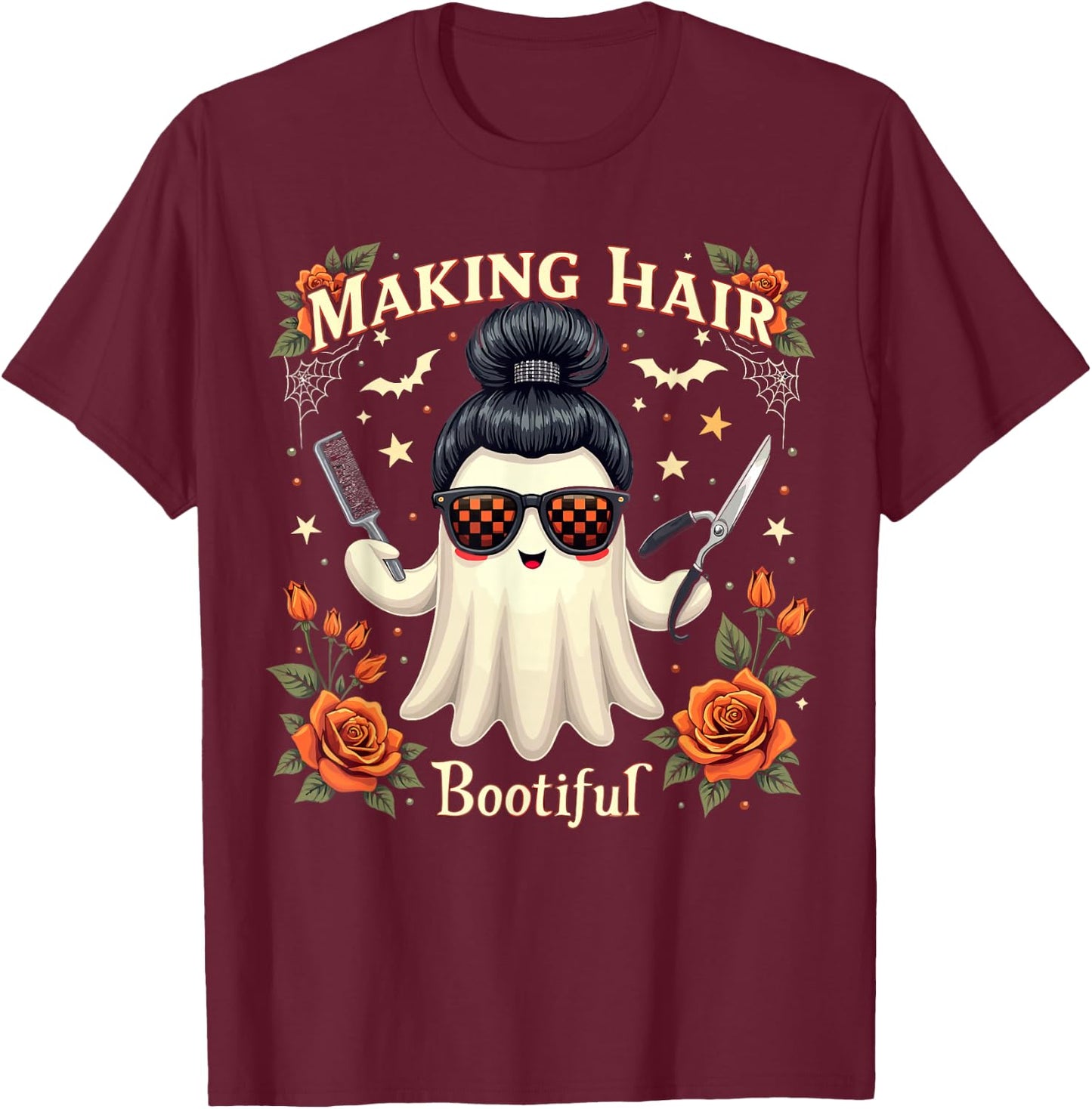 Hair Making Bootiful Ghost Halloween Hairdresser Hairdresser T-Shirt - T-Shirt | Maroon