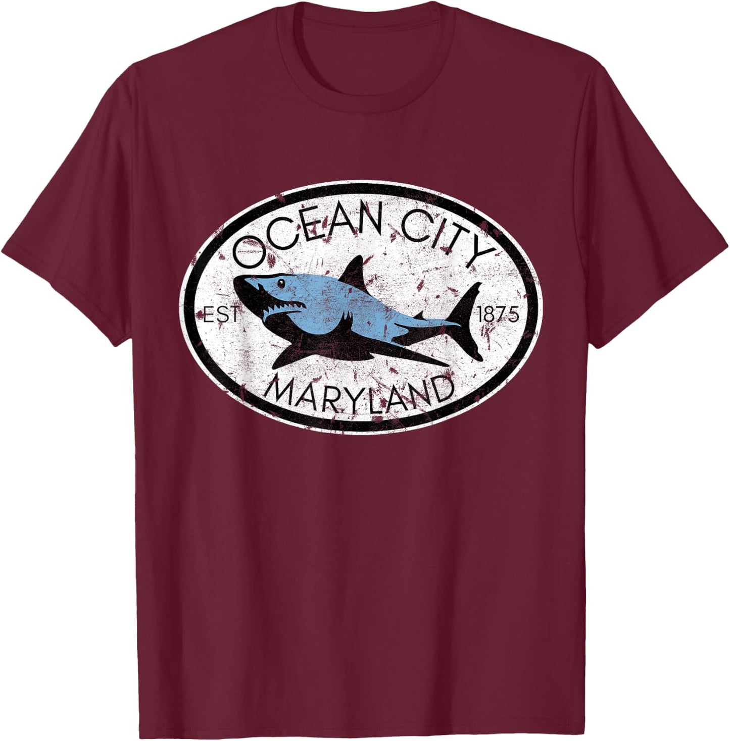 Ocean City Maryland Fishing Shark Fish Beach MD Vintage Women Kids T-Shirt - T-Shirt | Maroon