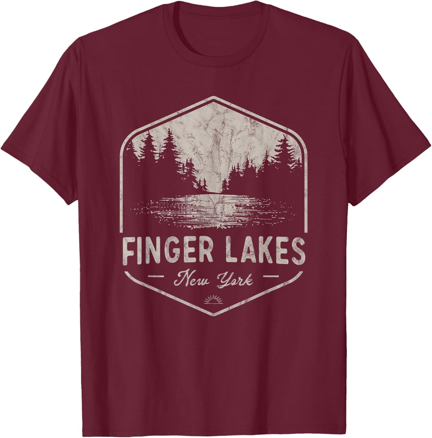 Finger Lakes New York Outdoors Vintage , Small, Green T-Shirt - T-Shirt | Maroon
