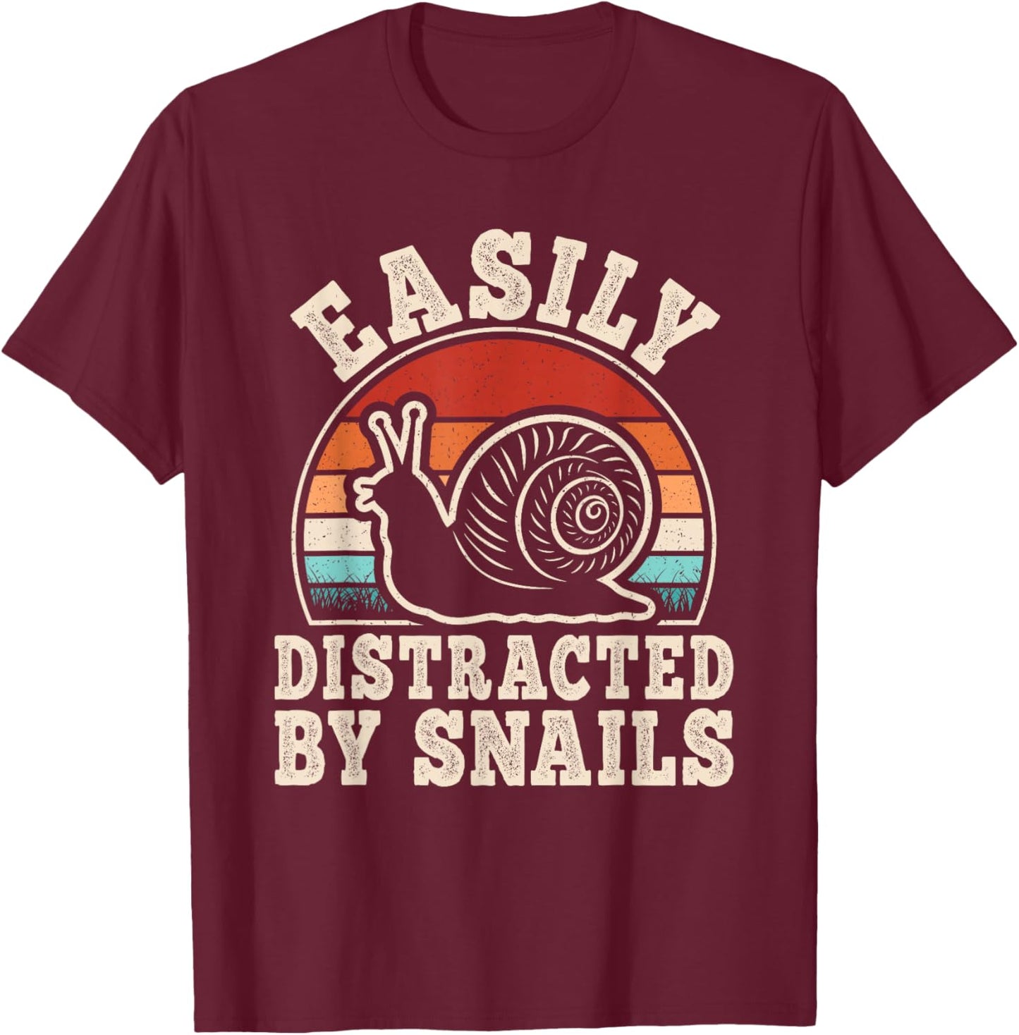 Easily Distracted By Snails Funny Retro Snail Men Women Kids T-Shirt - T-Shirt | Maroon