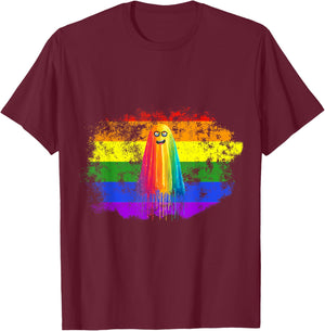 Rainbow Ghost LGBTQ Pride Cute Halloween Colorful Spooky Fun T-Shirt - T-Shirt | Maroon