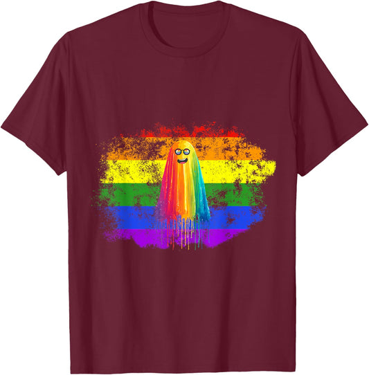 Rainbow Ghost LGBTQ Pride Cute Halloween Colorful Spooky Fun T-Shirt - T-Shirt | Maroon