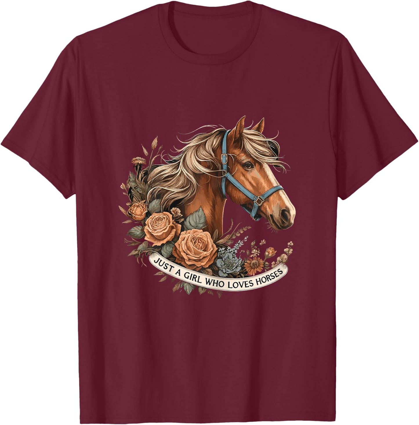 Just a Girl who loves Horses Riding Horseback T-Shirt - T-Shirt | Maroon
