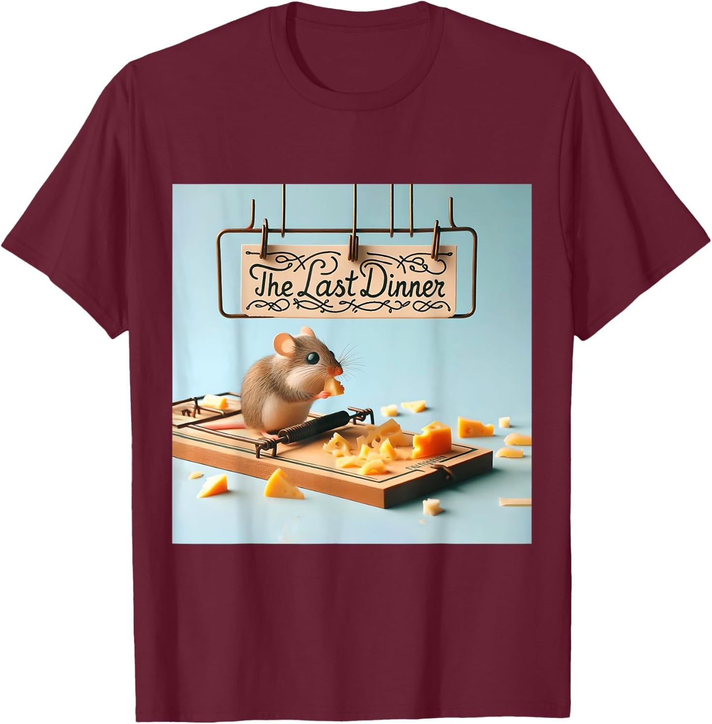 Fantasy Cute Mouse Cheese Mousetrap T-Shirt - T-Shirt | Maroon