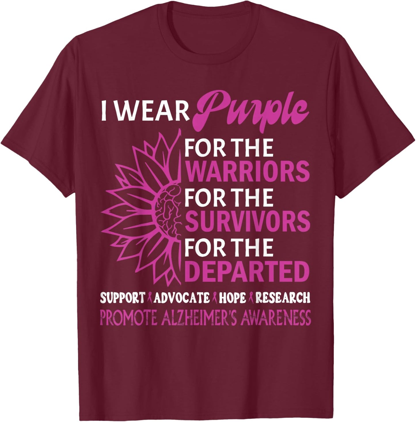 I Wear Purple Alzheimer's Awareness Disease Purple Ribbon T-Shirt - T-Shirt | Maroon