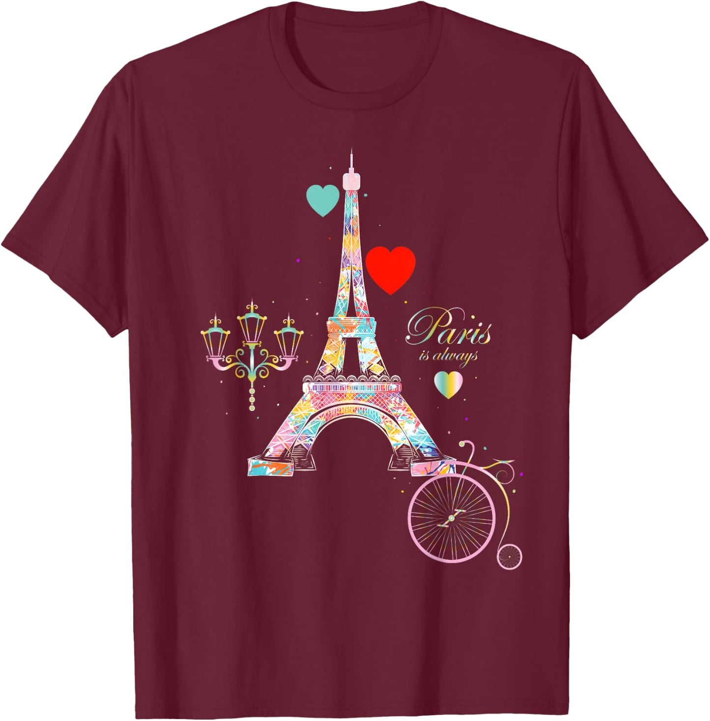 Paris in Our Hearts Eiffel Tower France Love Sign T-Shirt - T-Shirt | Maroon