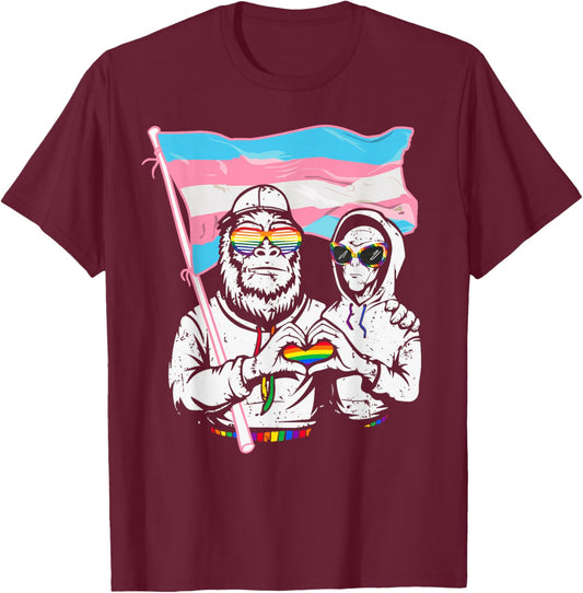 Pride Bigfoot Alien Funny LGBTQ Trans Flag Vintage T-Shirt - T-Shirt | Maroon