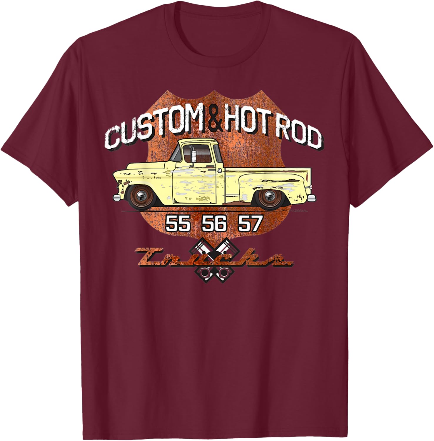 55 56 57 Chevys Truck T-Shirt - T-Shirt | Maroon