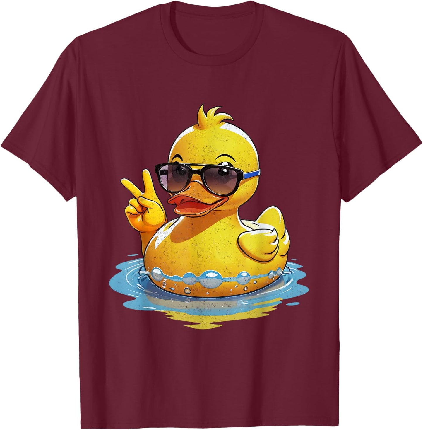 Quacktastic Duck Party Outfit Retro Groovy Yellow Rubber Duck Peace Funny Duck Lovers Black Small Classic Fit Short Sleeve T-Shirt - T-Shirt | Maroon