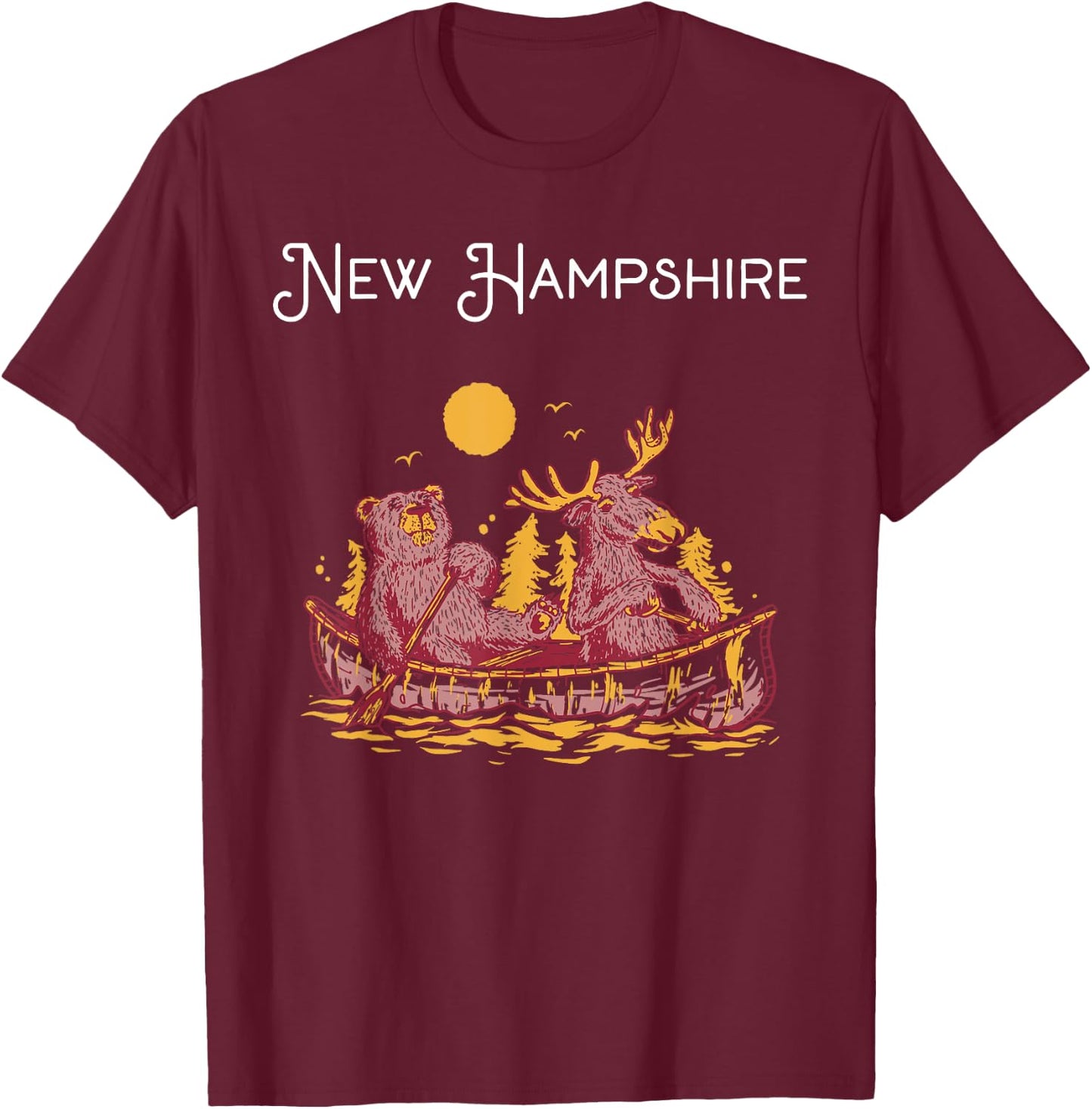 New Hampshire Shirt Funny Canoe Moose Elk Bear Lake Canoeing T-Shirt - T-Shirt | Maroon