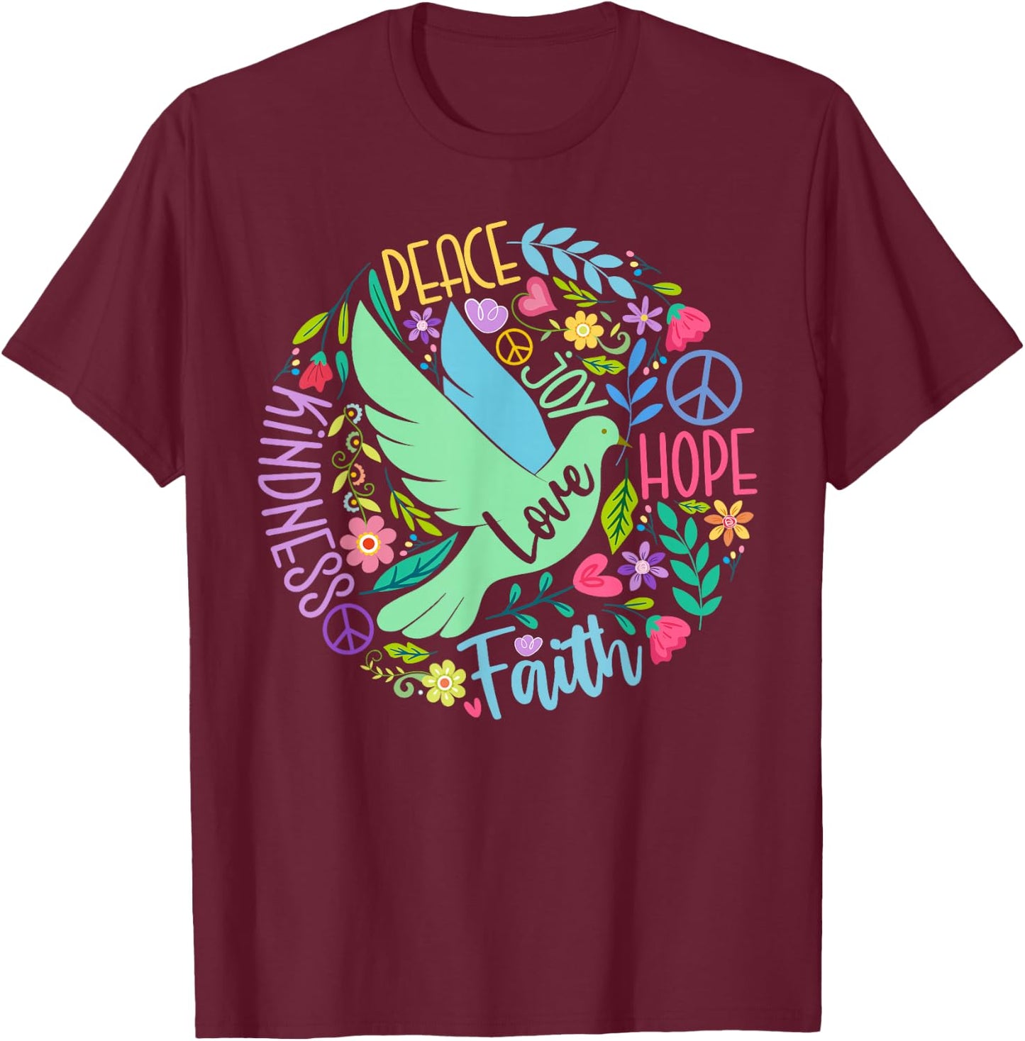 Groovy Hippie Peace Hope Love Peace Bird World Peace Day T-Shirt - T-Shirt | Maroon