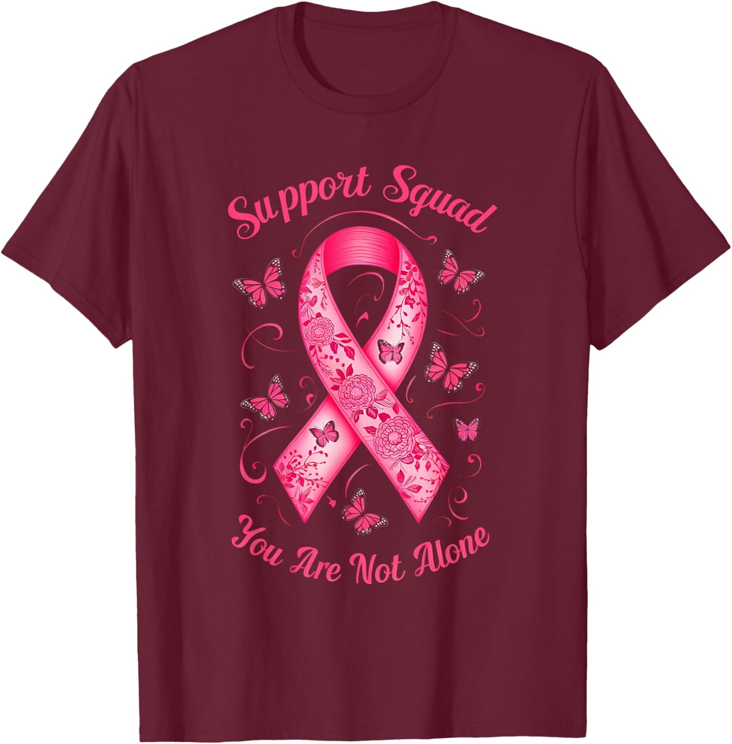 Support Squad Breast Cancer Awareness Pink Ribbon Butterfly T-Shirt - T-Shirt | Maroon