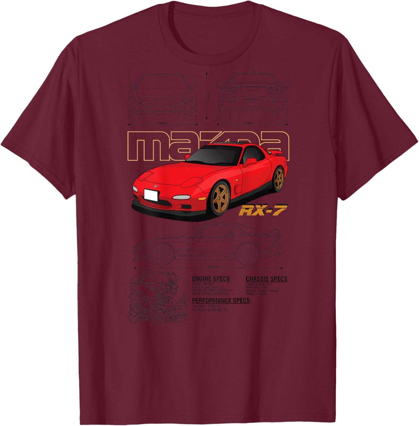 Mazda RX-7 Sketch board T-Shirt - T-Shirt | Maroon