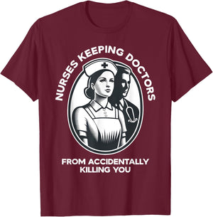 Happy Heart Scrubs Funny Nurse Keeping Doctors From Accident LPN RN CNA Nursing - Adult - Black - Small - Short Sleeve T-Shirt - T-Shirt | Maroon