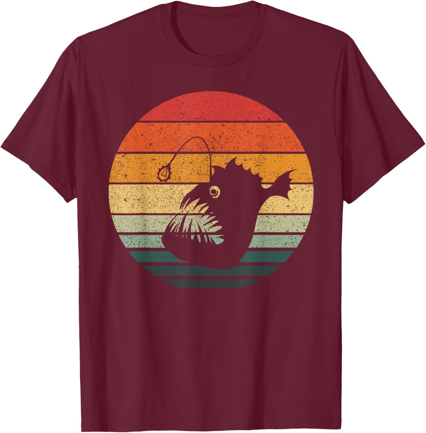 Vintage Retro Sunset Angler Fish T-Shirt - T-Shirt | Maroon