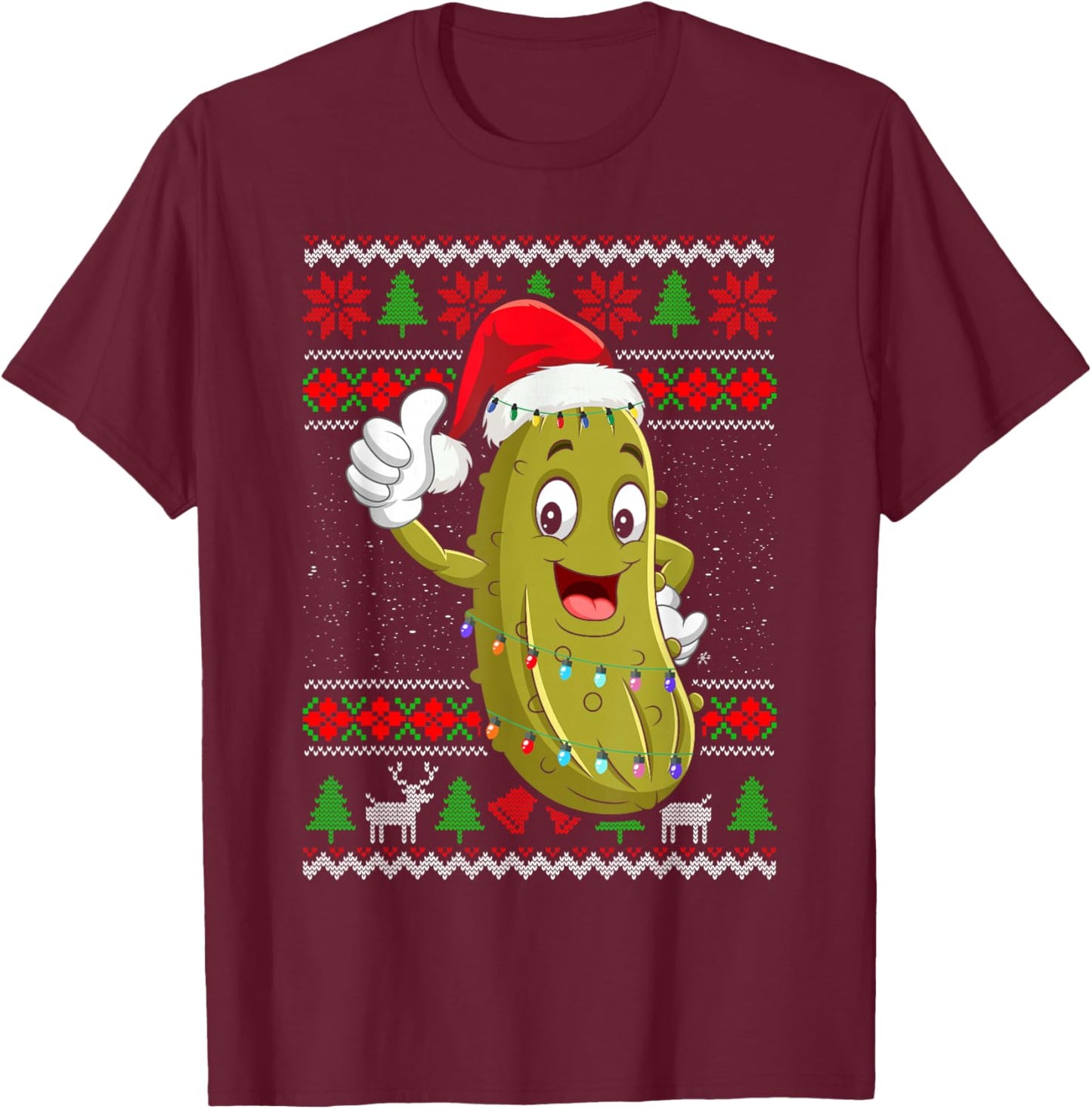 Pickle Christmas Lights Ugly Sweater Santa Pickle Xmas T-Shirt - T-Shirt | Maroon