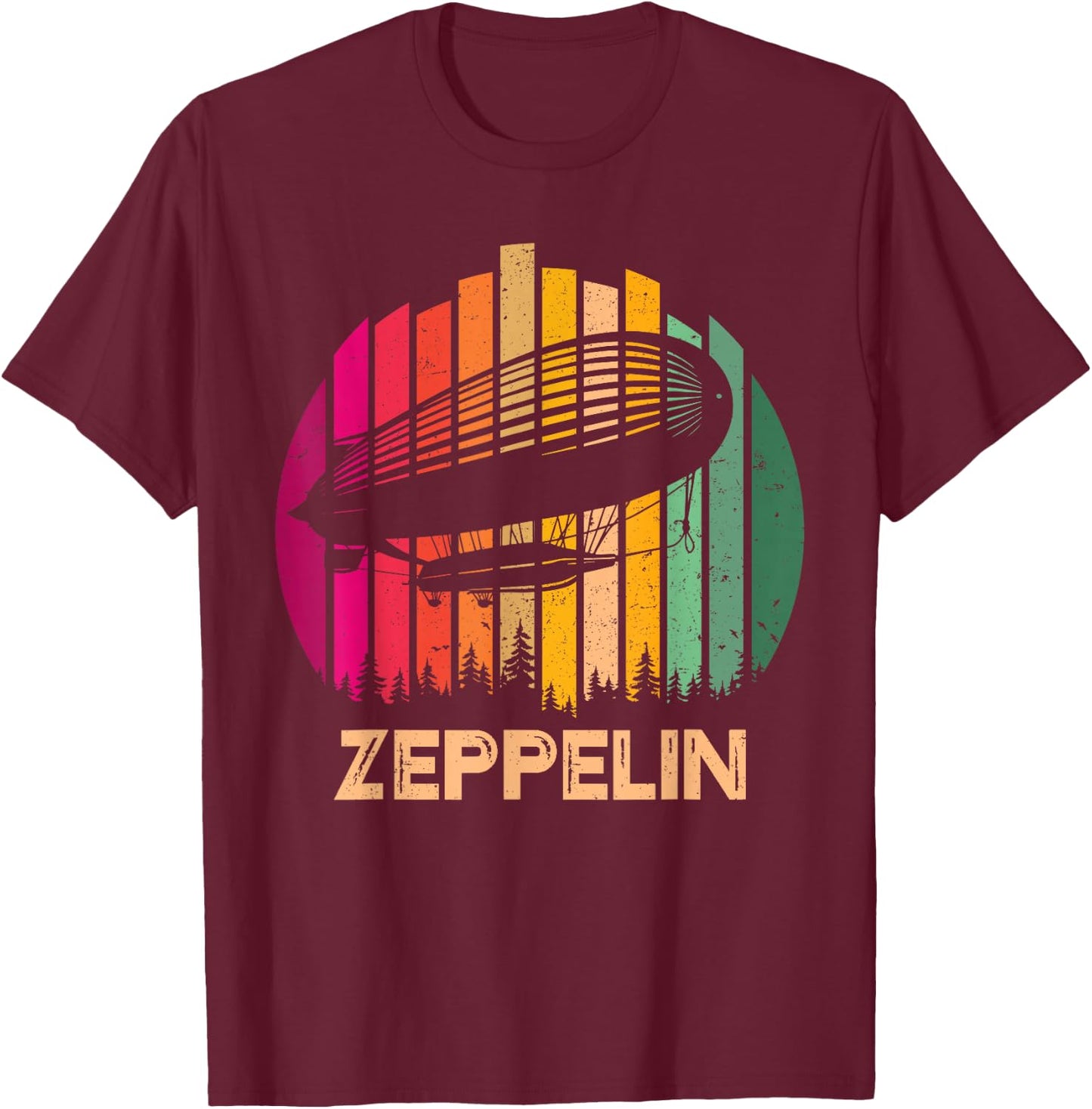 Retro Vintage Sunset Zeppelin 70s 80s Dirigible Airship T-Shirt - T-Shirt | Maroon