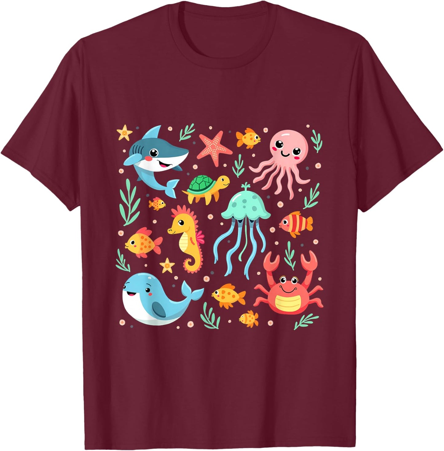 Cute Sea Animals Kids Children Ocean Creatures Clownfish T-Shirt - T-Shirt | Maroon
