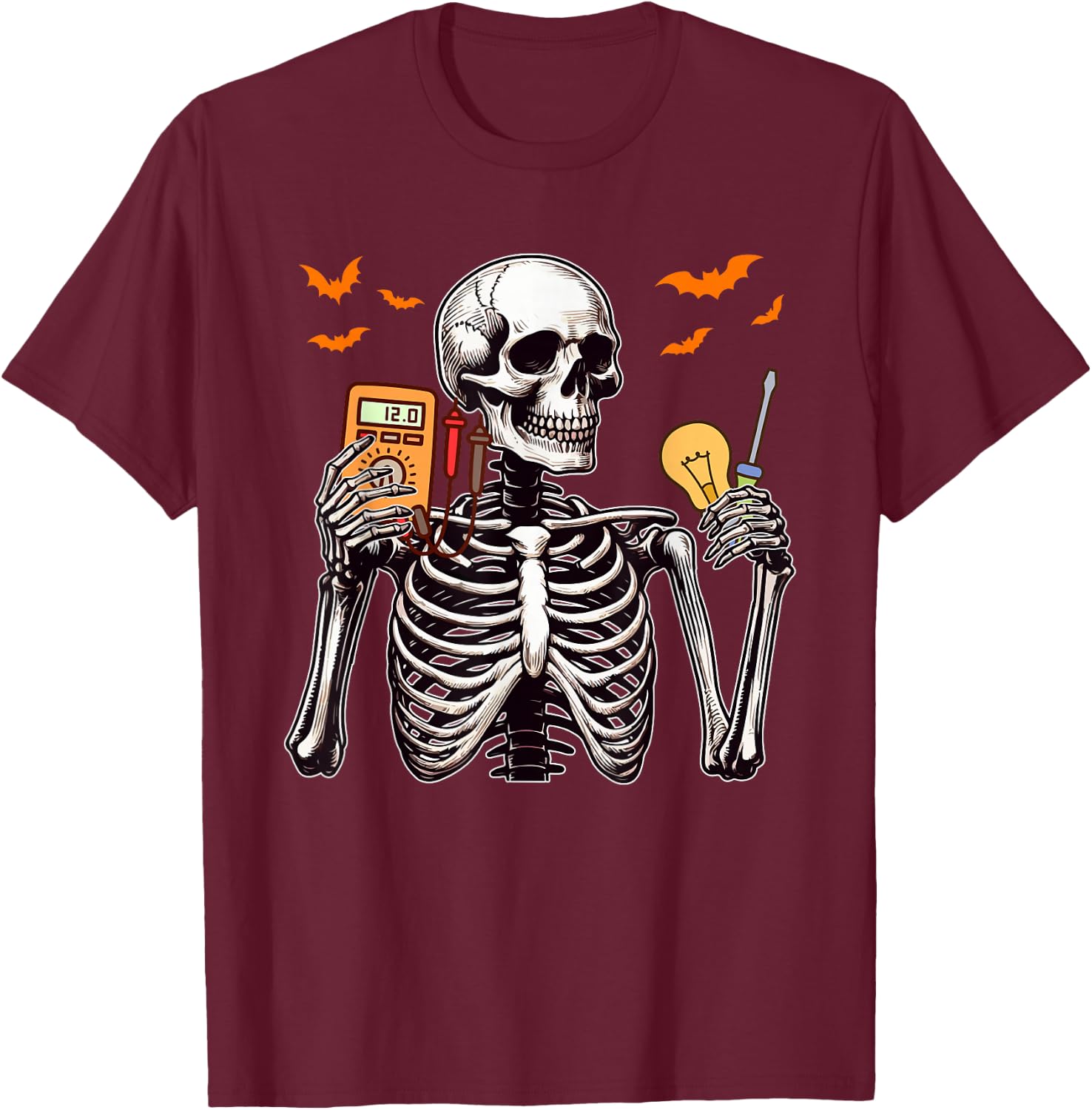 Electrician Job Horror Skeleton Halloween Team Costume T-Shirt - T-Shirt | Maroon