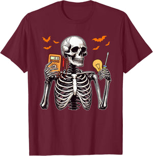 Electrician Job Horror Skeleton Halloween Team Costume T-Shirt - T-Shirt | Maroon