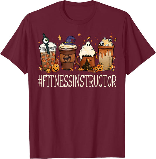 Fitness Instructor Horror Coffee Halloween Pumpkin Autumn T-Shirt - T-Shirt | Maroon