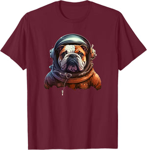 Funny Bulldog Dog Astronaut In the Space T-Shirt - T-Shirt | Maroon