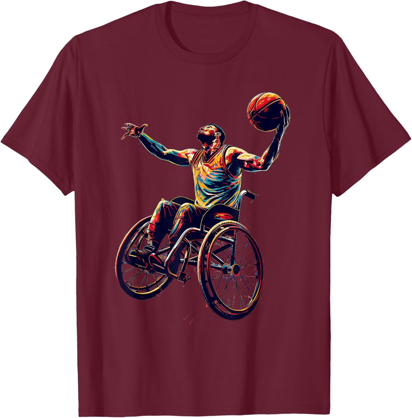 Wheelchair Basketball Design T-Shirt - T-Shirt | Maroon