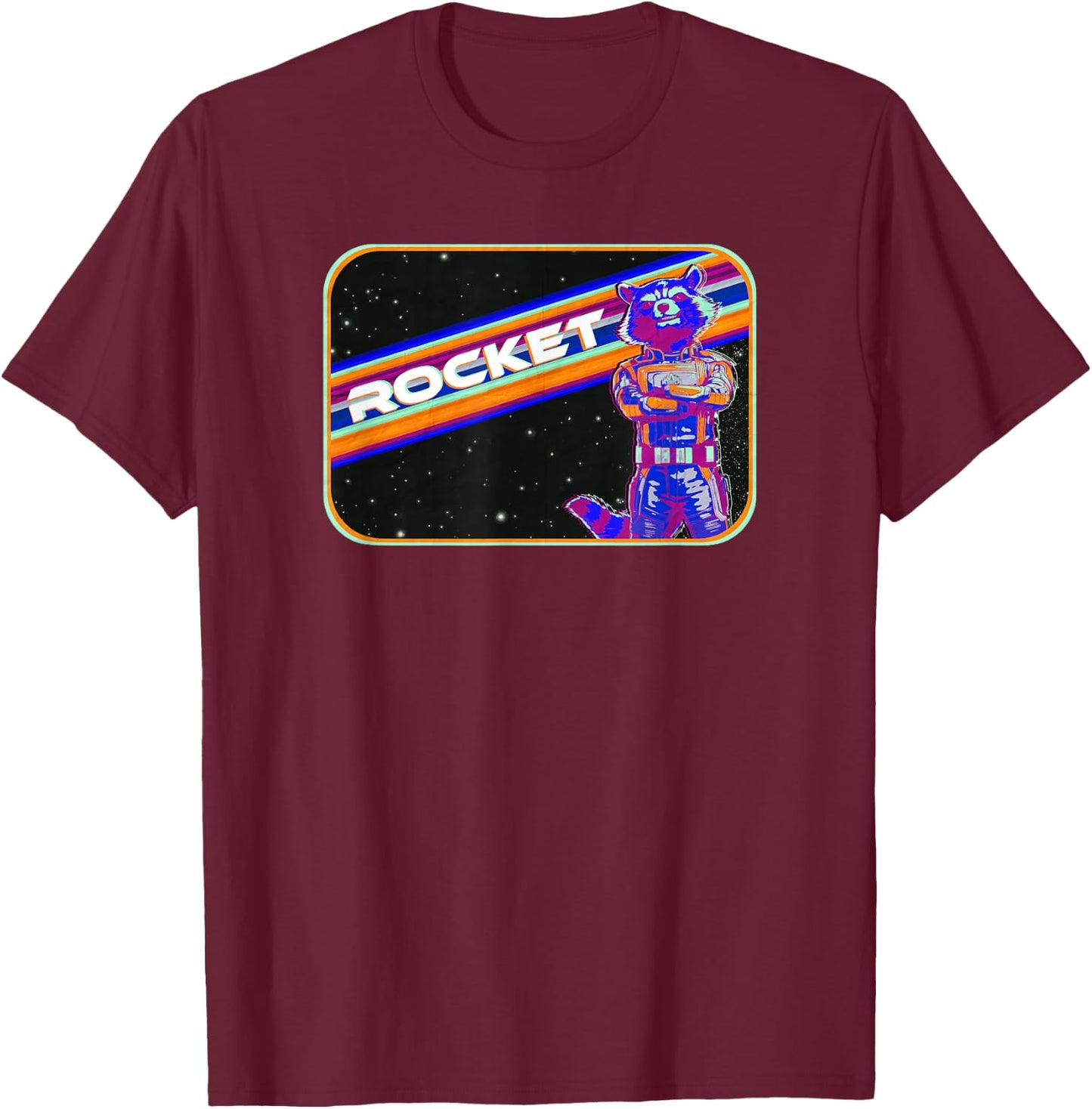 Marvel Guardians of The Galaxy Vol. 3 Vintage Rocket Stripe T-Shirt - T-Shirt | Maroon