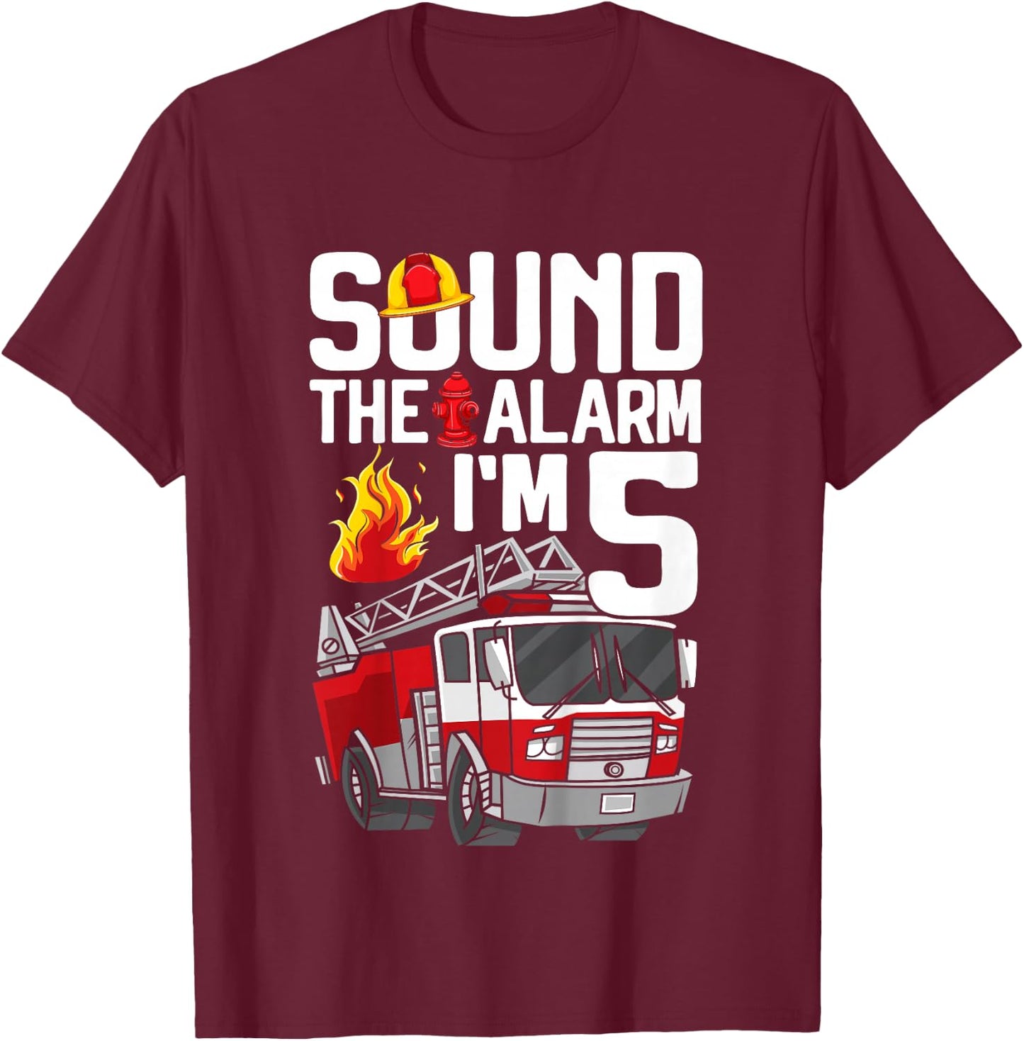 Kids 5th Birthday 5 Years Fire Engine Fire Engine Toddler T-Shirt - T-Shirt | Maroon