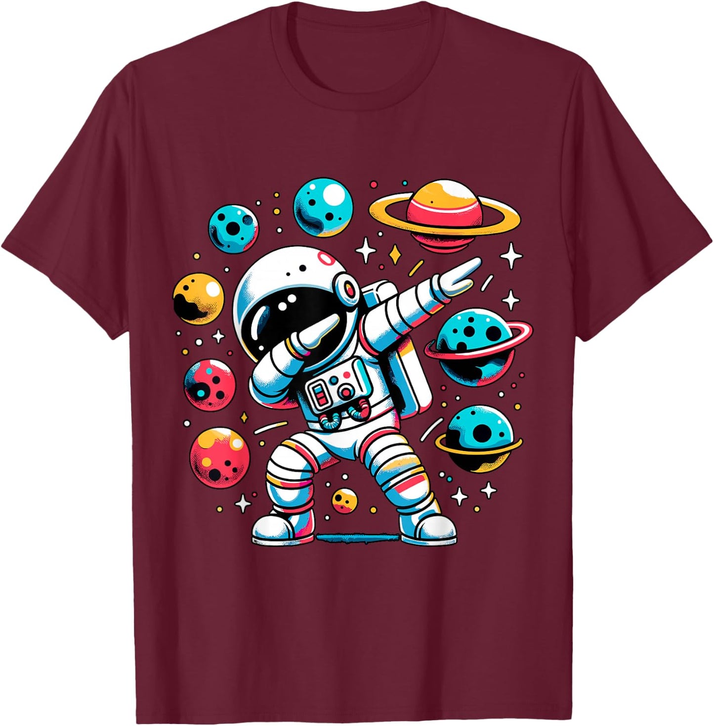 Dabbing Astronaut Space Galaxy T-Shirt - T-Shirt | Maroon