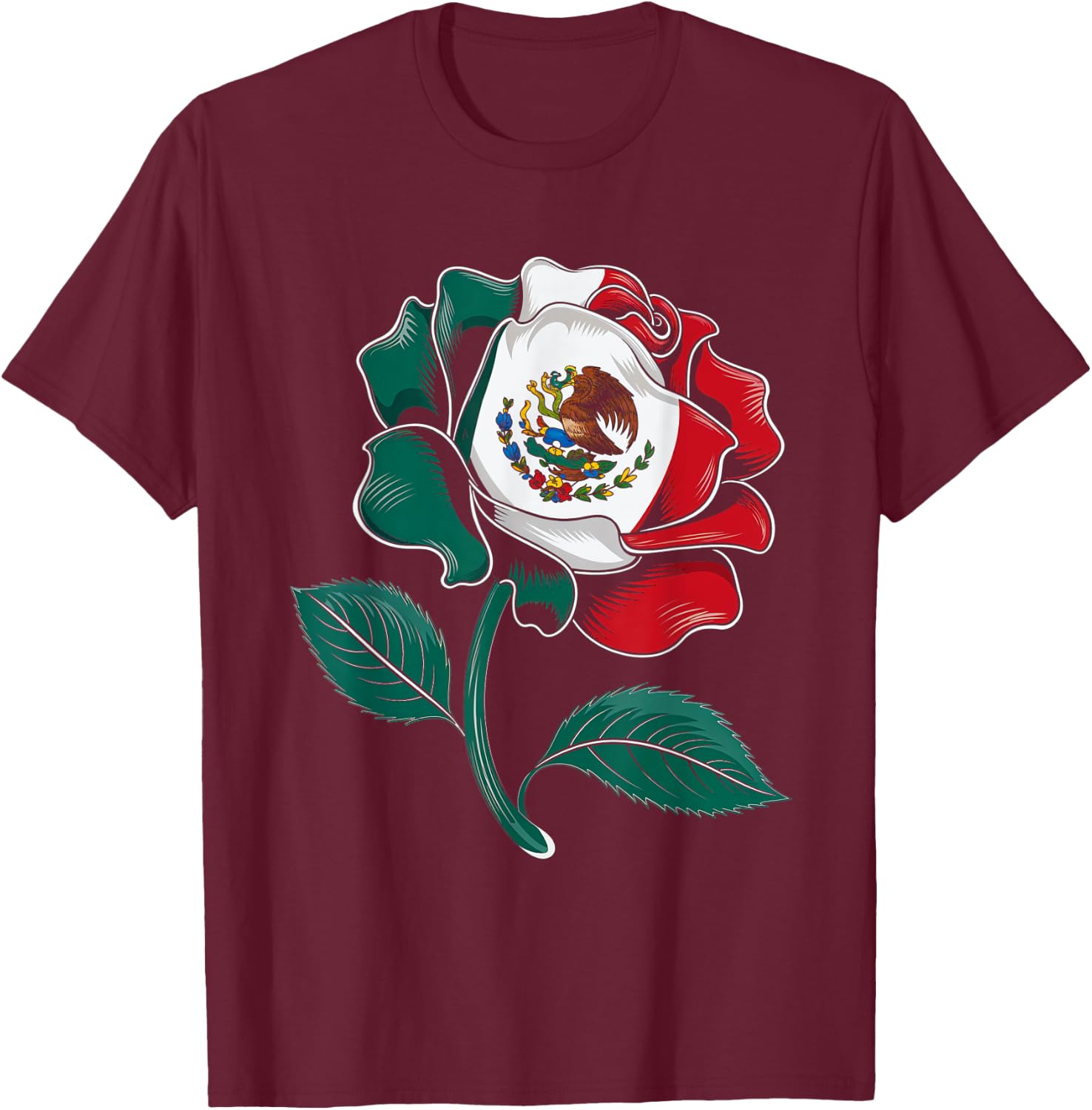 Mexico Rose Flag Design Mexican Pride Culture Love T-Shirt - T-Shirt | Maroon