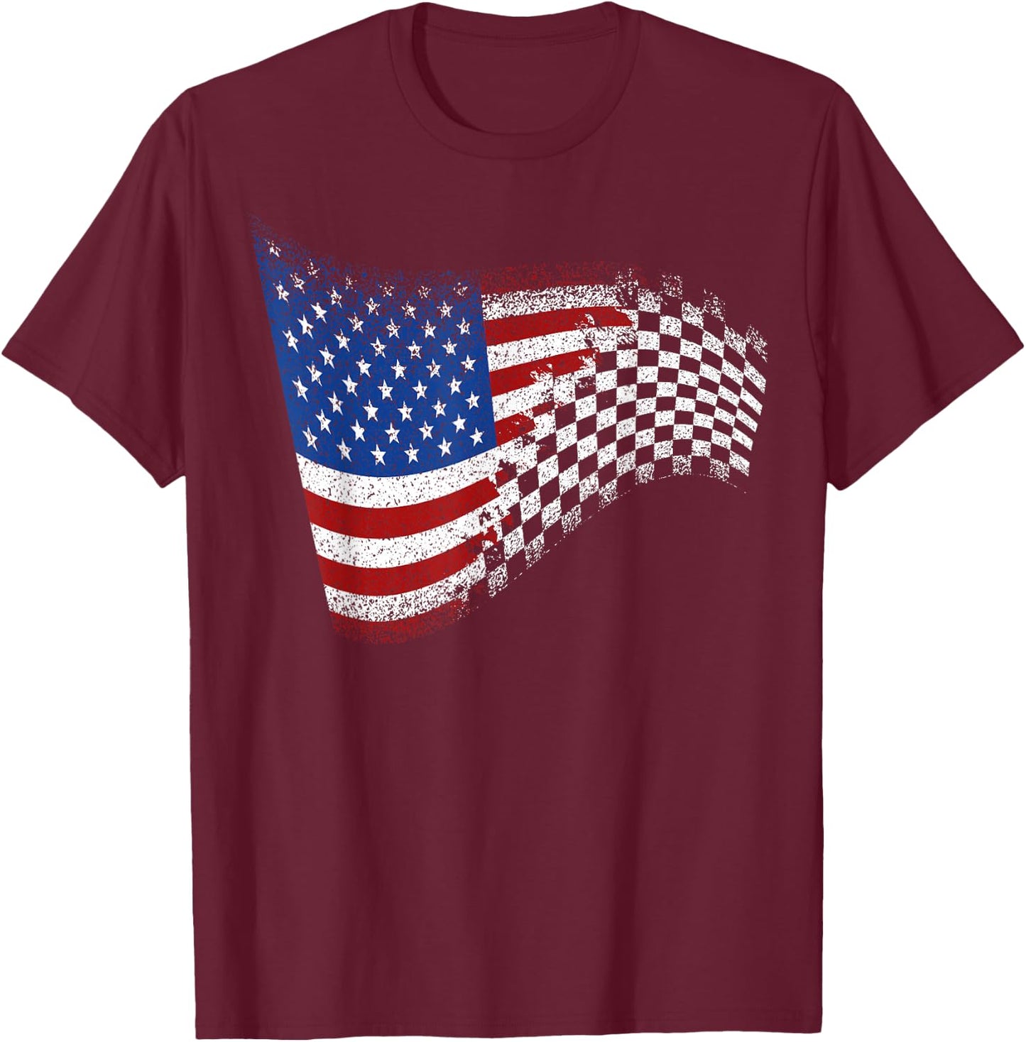 Checkered American Flag Racing T-Shirt - T-Shirt | Maroon