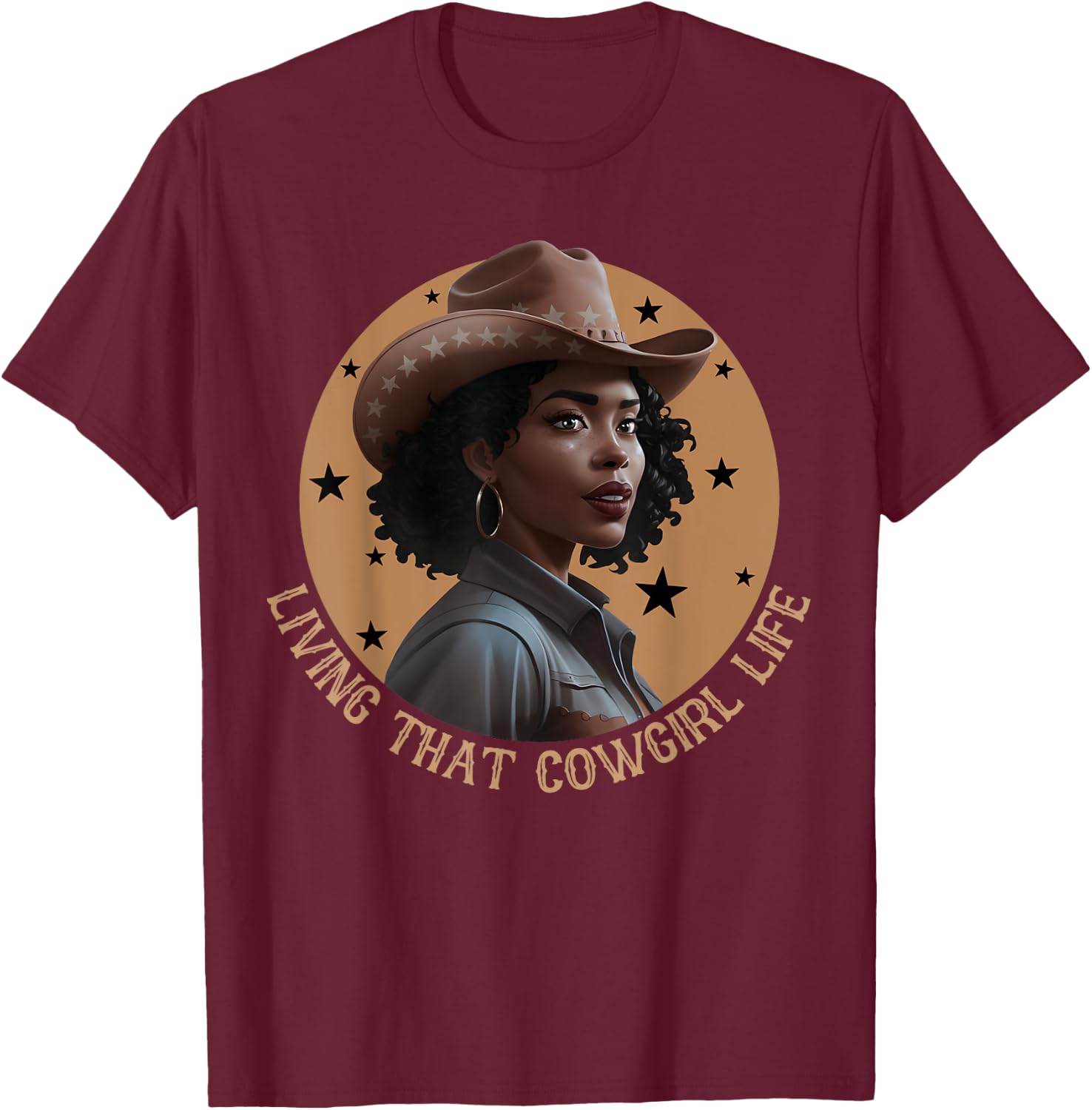 Living That Cowgirl Life Melanin Cowgirl Rodeo Style Country T-Shirt - T-Shirt | Maroon