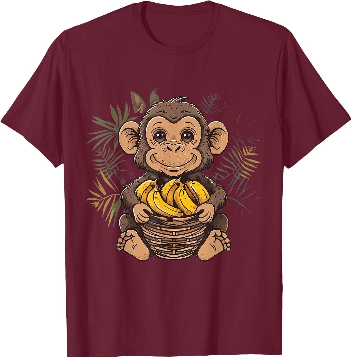 Banana Monkey Cute Monkey Animal Art Drawing Wildlife T-Shirt - T-Shirt | Maroon