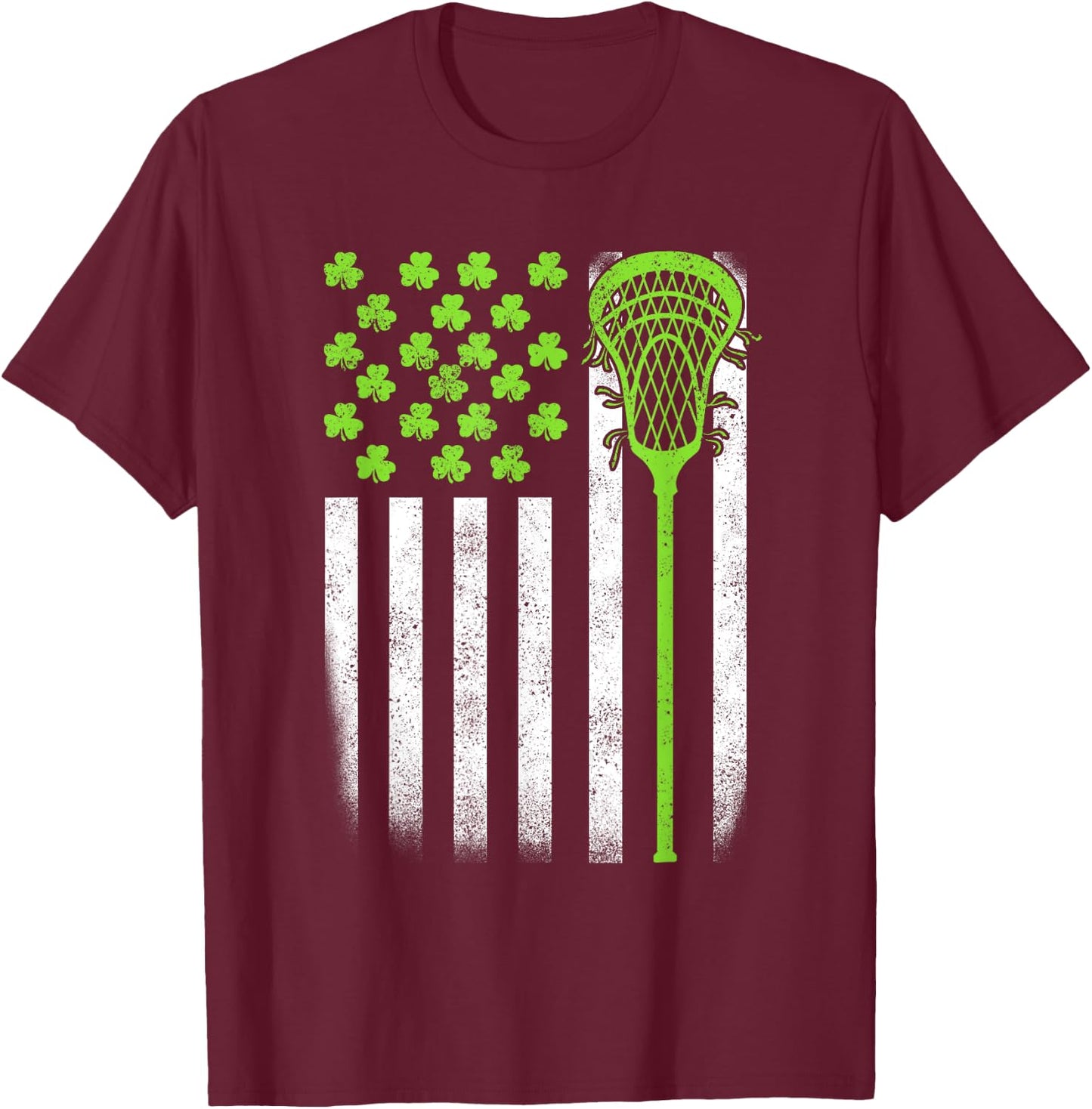 St Patricks Day Lacrosse Lax USA Flag Women Irish Shamrock T-Shirt - T-Shirt | Maroon