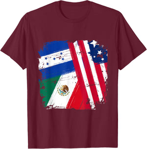 USA Mexico Honduras Flags T-Shirt - T-Shirt | Maroon