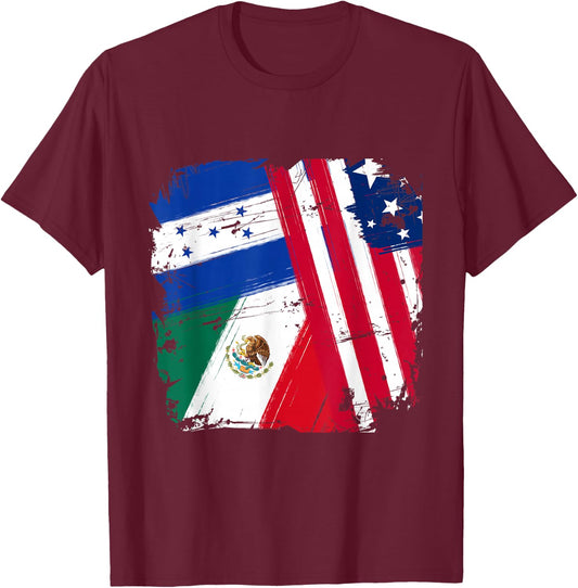 USA Mexico Honduras Flags T-Shirt - T-Shirt | Maroon