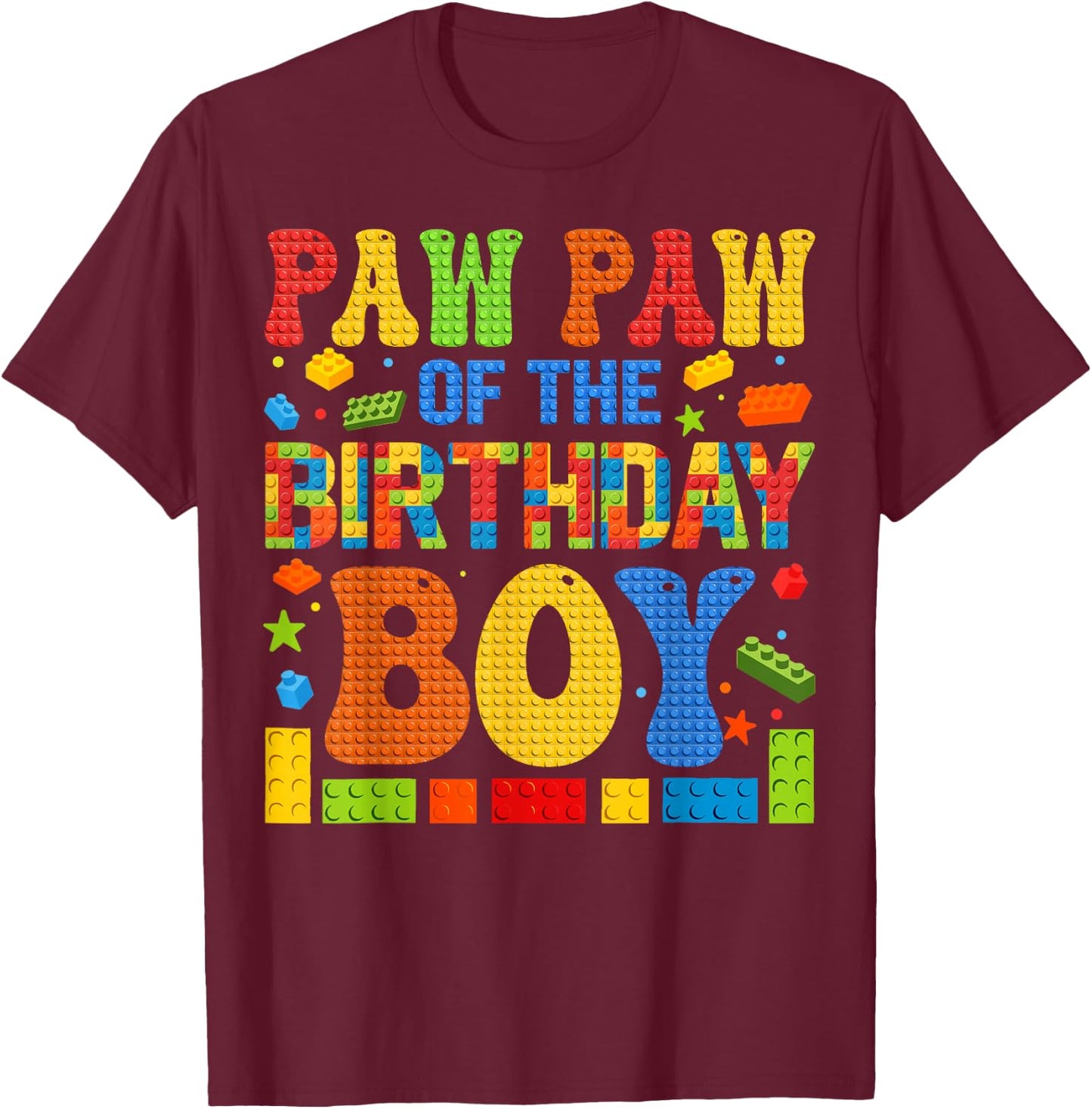 Paw Paw Of The Birthday Boy Building Block Birthday Party T-Shirt - T-Shirt | Maroon