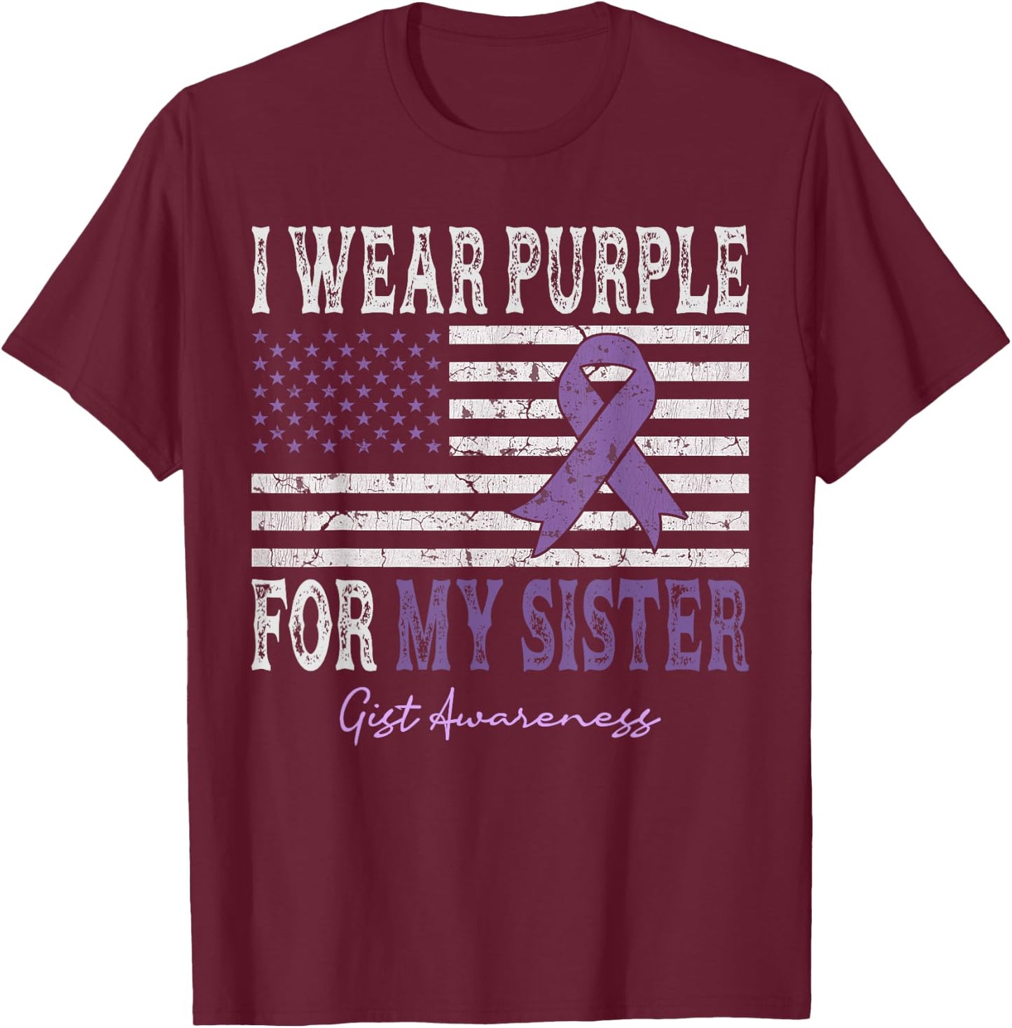 I Wear Purple For My Sister GIST Awareness American Flag Kids Men T-Shirt - T-Shirt | Maroon
