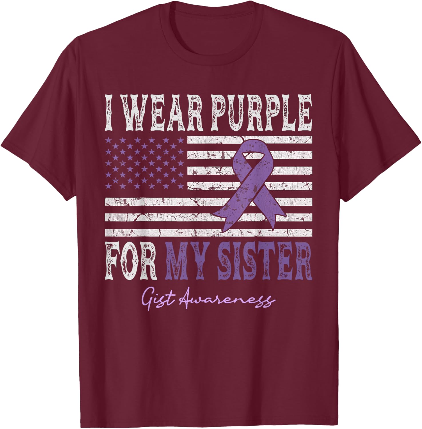 I Wear Purple For My Sister GIST Awareness American Flag Kids Men T-Shirt - T-Shirt | Maroon