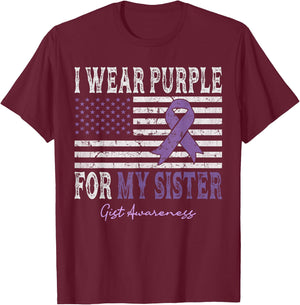 I Wear Purple For My Sister GIST Awareness American Flag Kids Men T-Shirt - T-Shirt | Maroon
