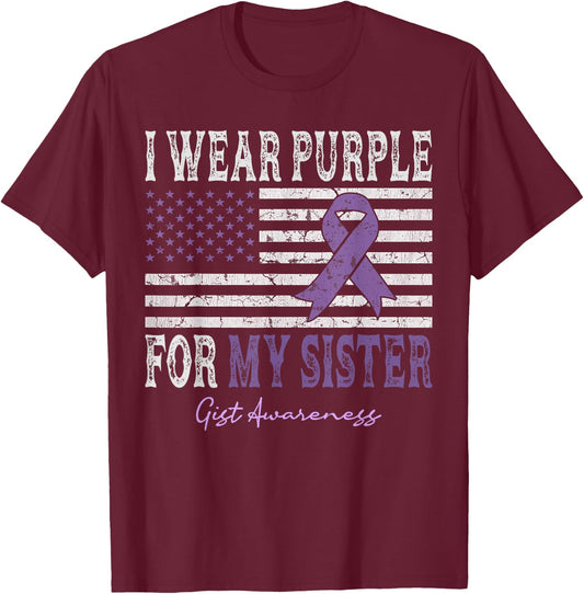 I Wear Purple For My Sister GIST Awareness American Flag Kids Men T-Shirt - T-Shirt | Maroon