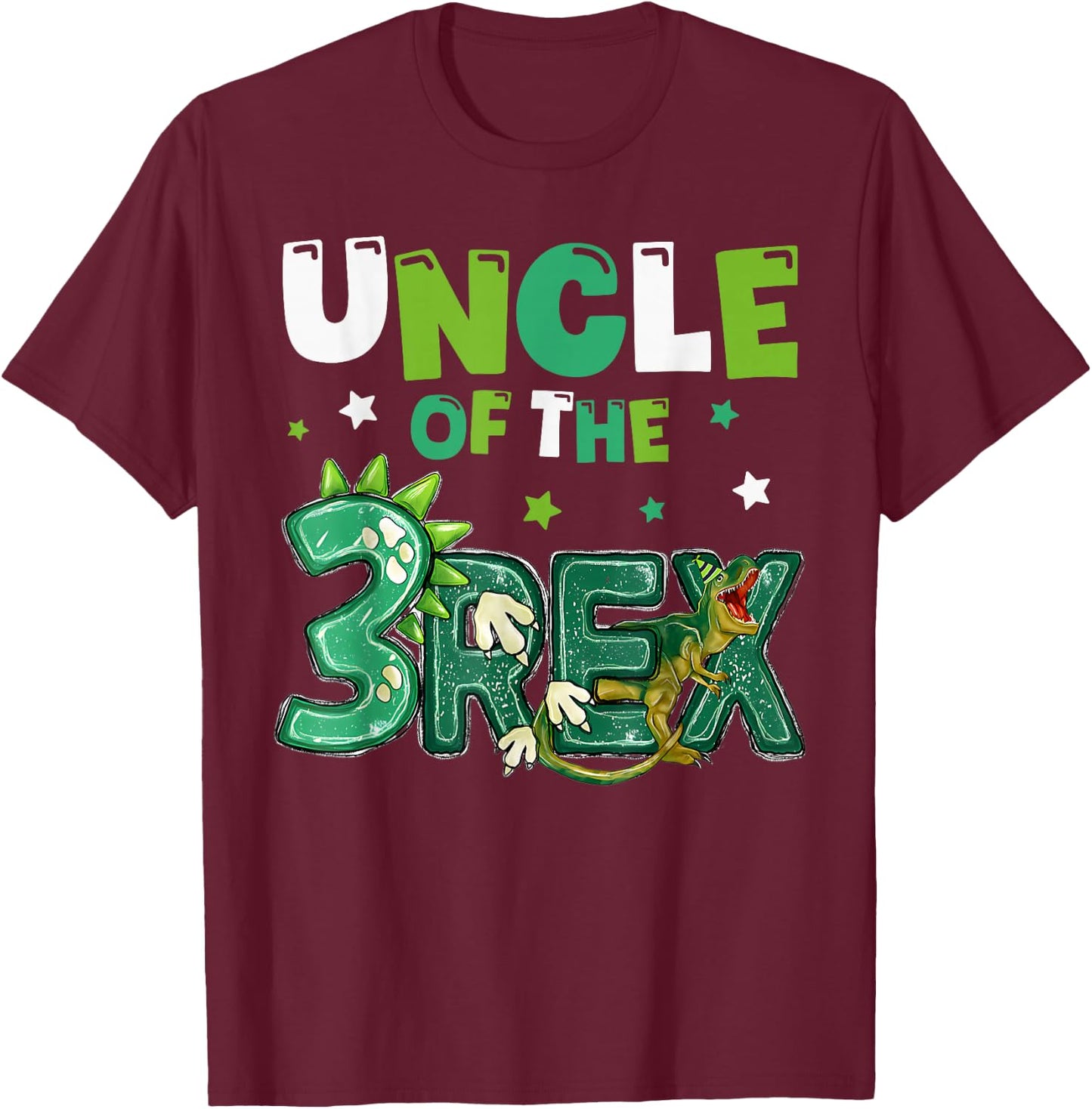 Uncle of the Three Rex Birthday Dinosaur Family Matching T-Shirt - T-Shirt | Maroon