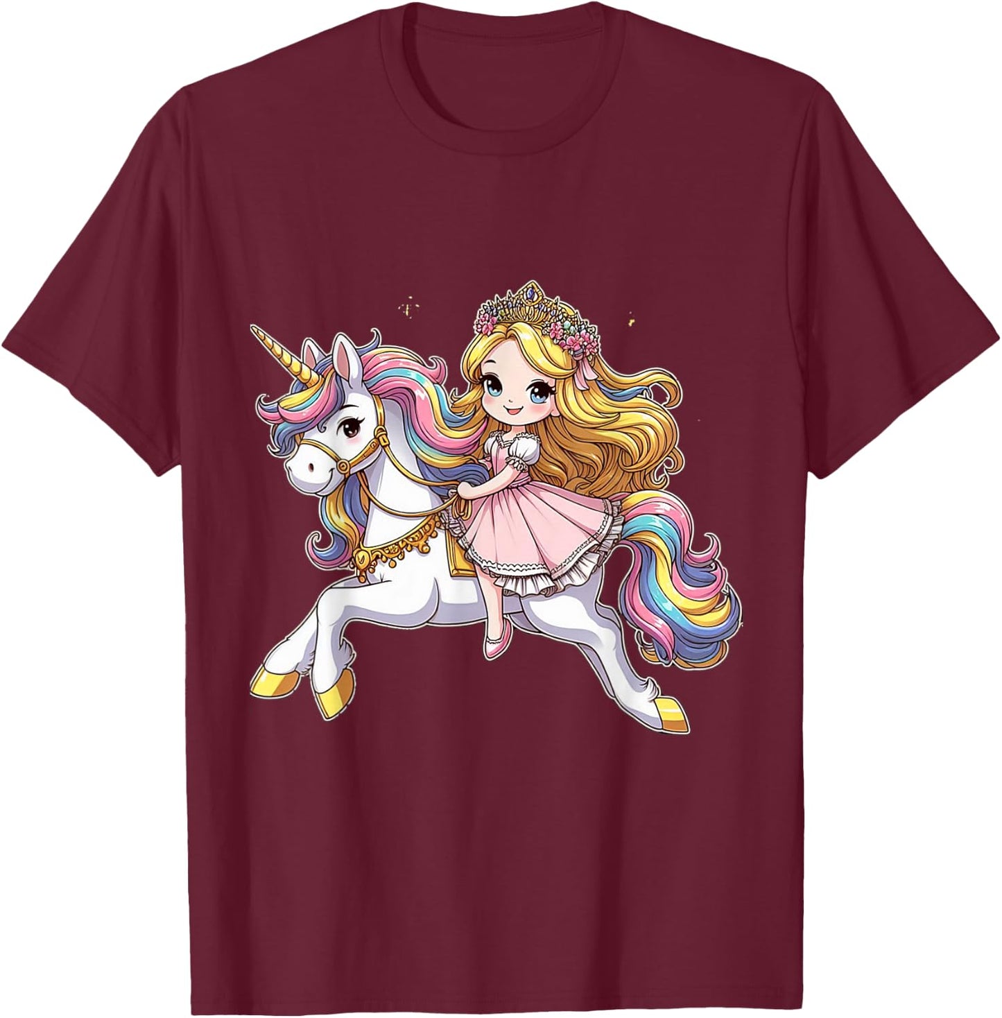 Princess Riding A Unicorn Boys Girls Men Women Kids Adults T-Shirt - T-Shirt | Maroon