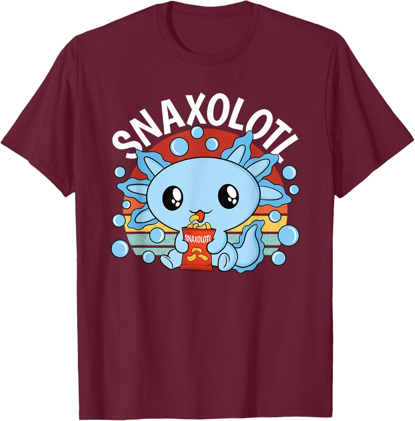 Snaxolotl Funny Snacking Kawaii Axolotl Men Women Kids T-Shirt - T-Shirt | Maroon